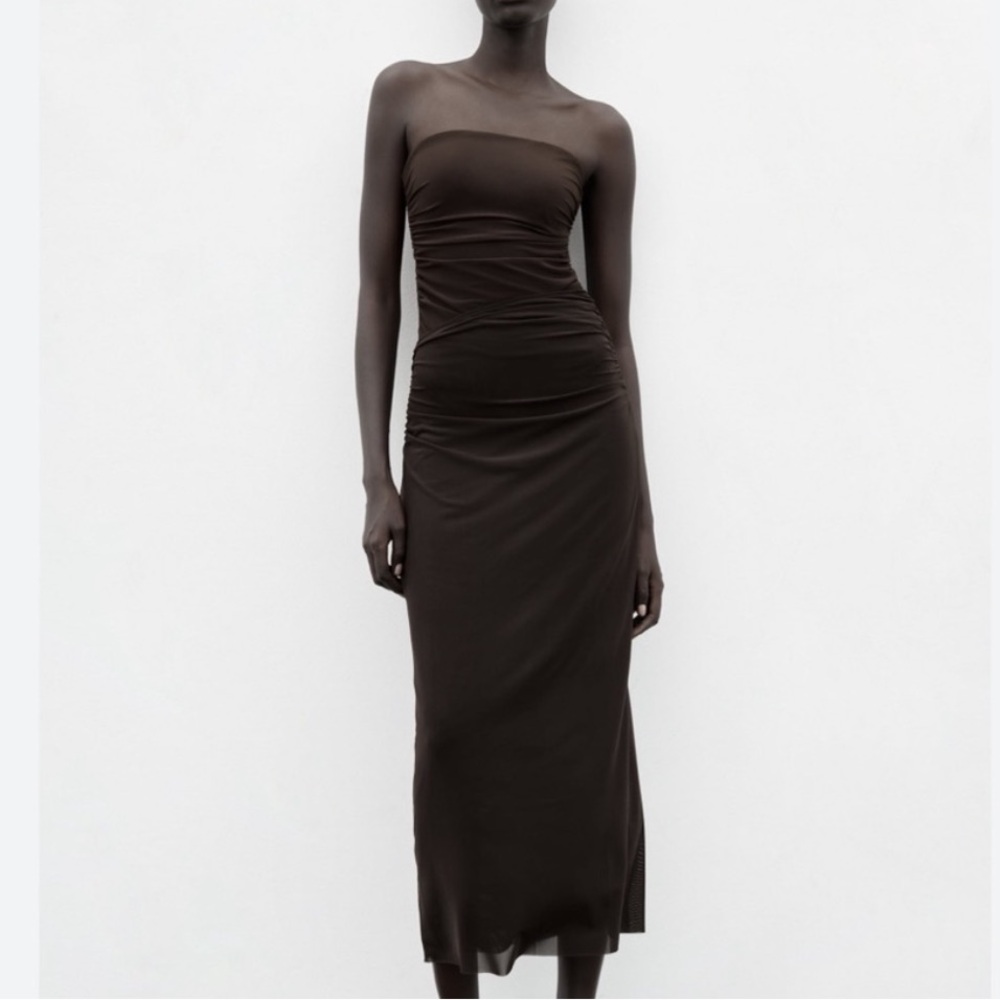 Zara Strapless Draped Mesh Dress NWT M